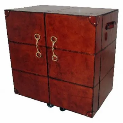 Handcrafted Leather And Brass Bar Cabinet Cognac
