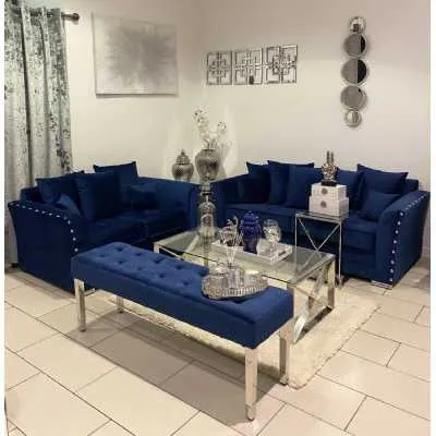 Jessica 3 And 2 Seater Sofa With Scatter Back Cushion Velvet Blue
