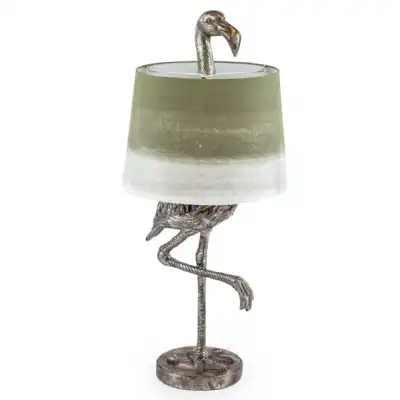 Silver Flamingo Table Lamp with Green Shade