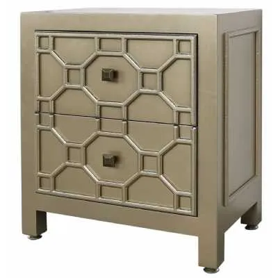 2 Drawer Rouge Geometric Wood Cabinet Gold