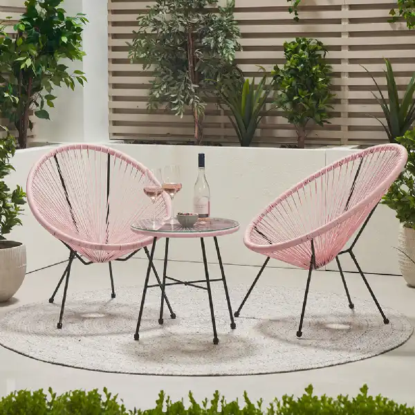 Pink PE Wicker Garden Round 2 Seater Bistro Set Steel Frame - Home Living