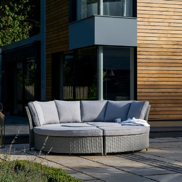 Grey Rattan Outdoor Round 8 Seater Daybed Dining Set