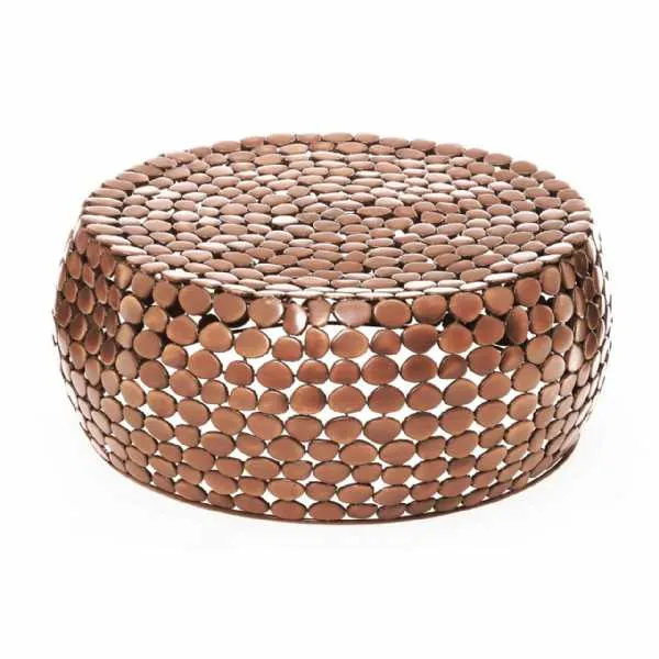 Copper Finished Pebble Style Round Beaded Iron Coffee Table