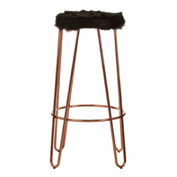 Industrial Style Modern District Black Faux Fur Rose Gold Finish Stool