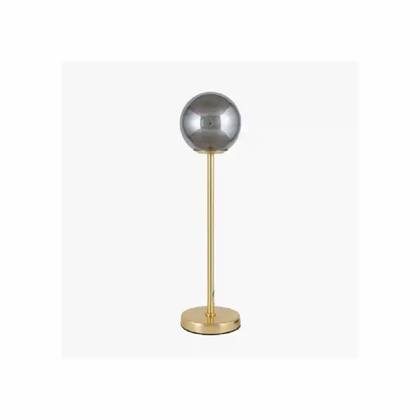 Smoked Glass Orb and Gold Metal Table Lamp