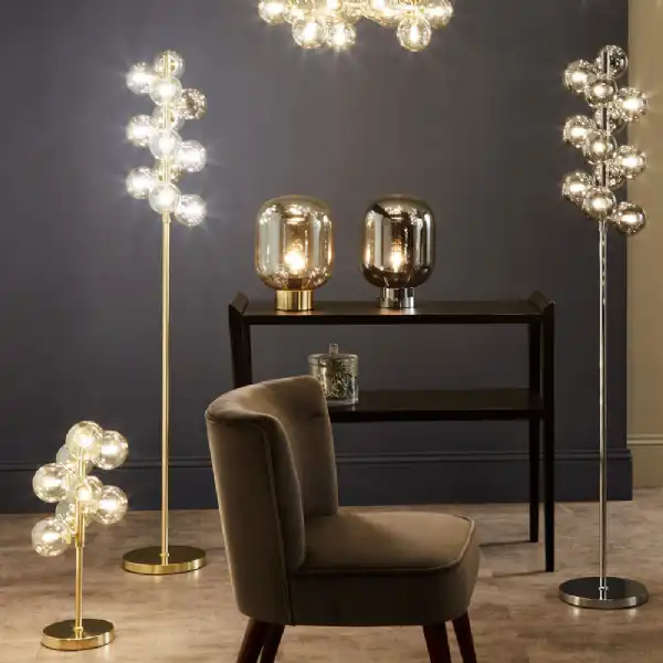 12 Glass Orb and Champagne Gold Metal Tall Floor Lamp