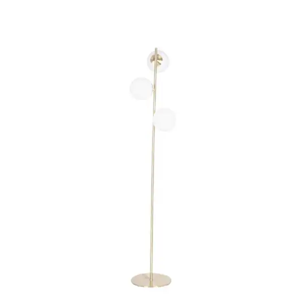 White Orb and Gold Metal Stick Floor Lamp With Round Base
