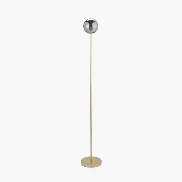 Smoked Glass Orb and Gold Metal Floor Lamp