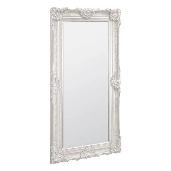 Large Matt White Rectangular French Ornate Leaner Wall Mirror