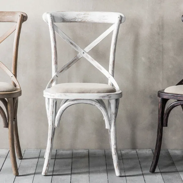 Distressed White Painted Wooden French Cafe Dining Chair