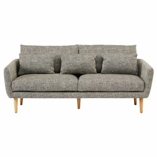 Large Modern Grey Fabric 3 Seater Sofa With Pine Wood Legs