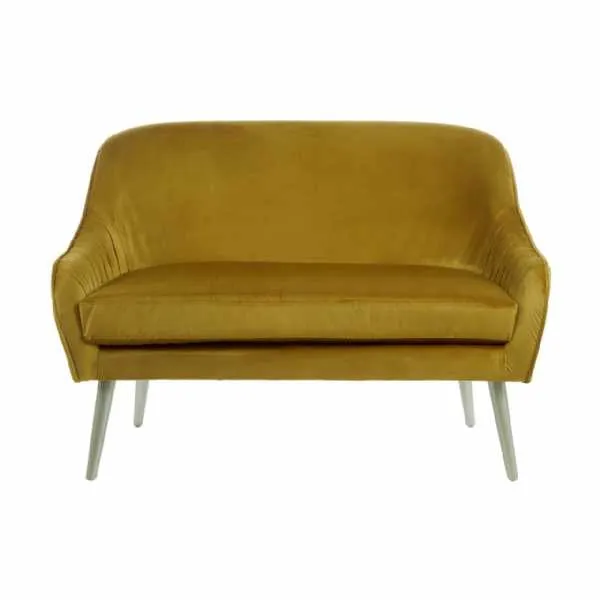 Luxe Design Large Mustard Velvet Sofa With Wooden Tapered Legs