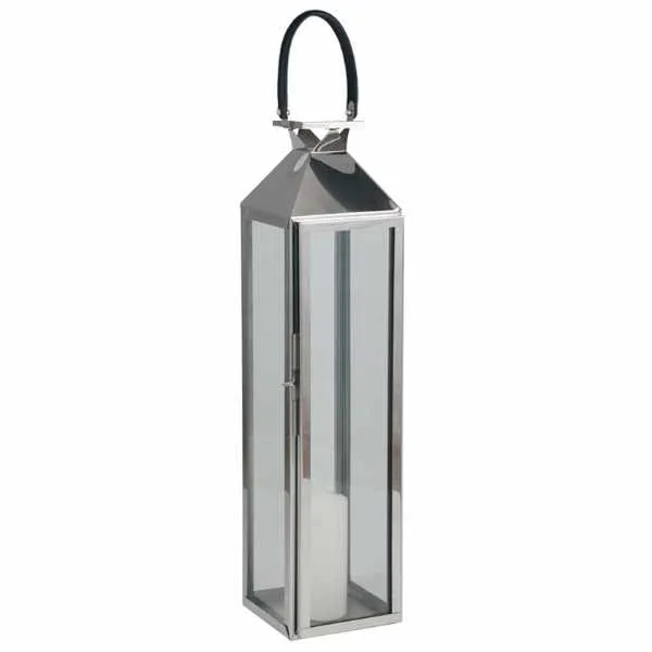 Shiny Nickel Stainless Steel And Glass Medium Lantern