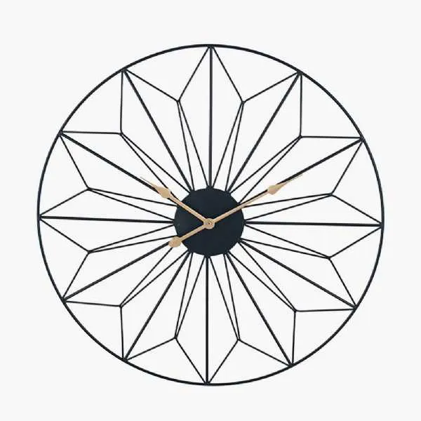 Black and Gold Metal Geo Design Round Wall Clock