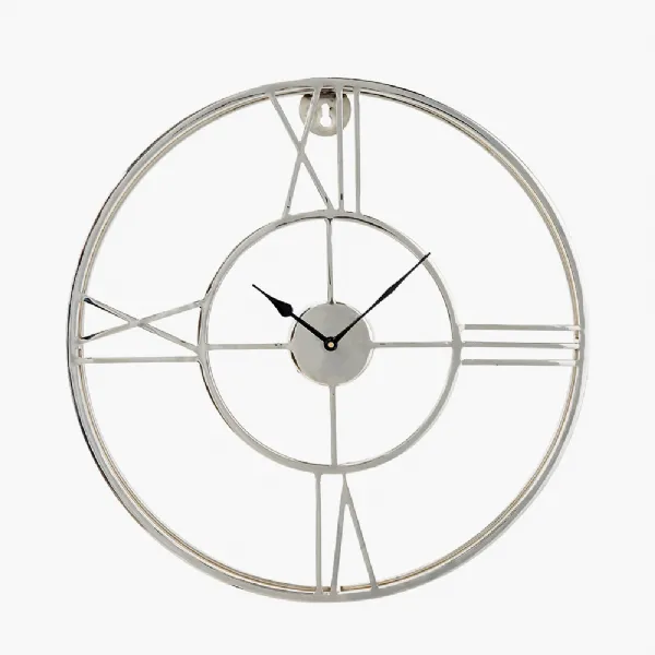 Retro Silver Metal Double Framed Round Wall Clock