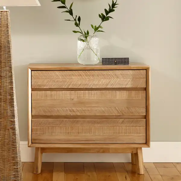 Scandi Style Sand Wash Wooden Chest of 3 Drawers