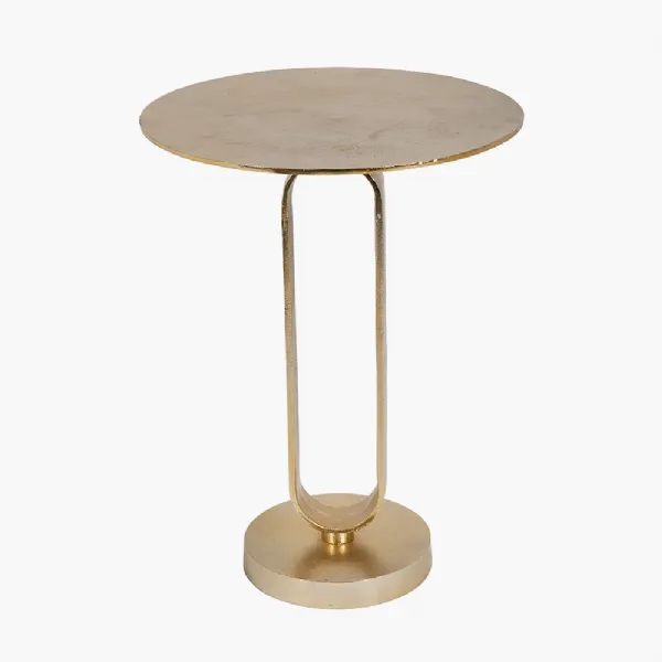 Shiny Gold Round Metal Side Lamp Table