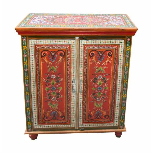 Cool Carnival Hand Painted Vintage Style Folk Pattern 2 Door Cabinet