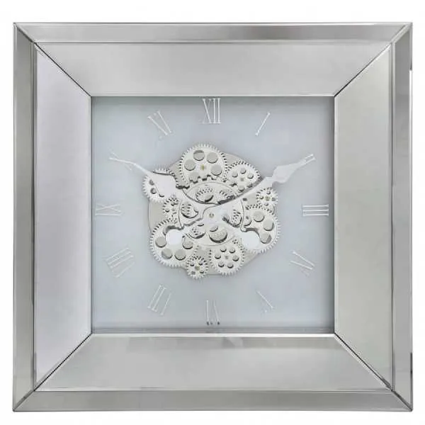 60cm White And Clear Mirror Wall Clock With Gears