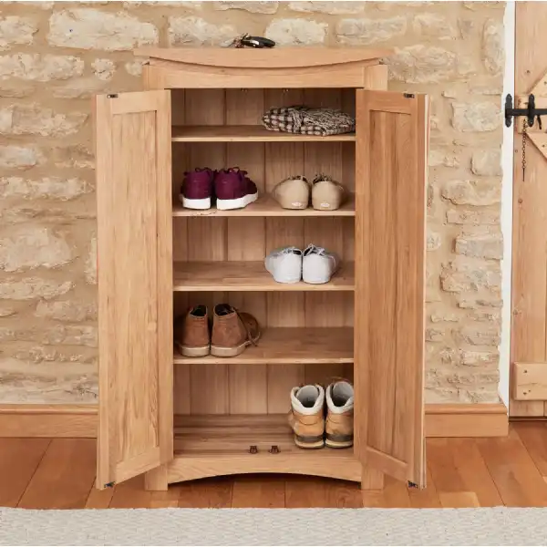 Large shoe storage cabinet in natural wood