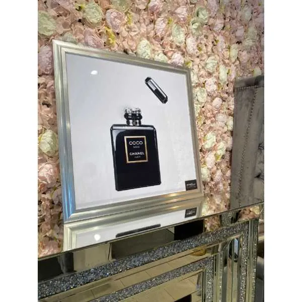 Coco Chanel Black Perfume Bottle Art With White Frame