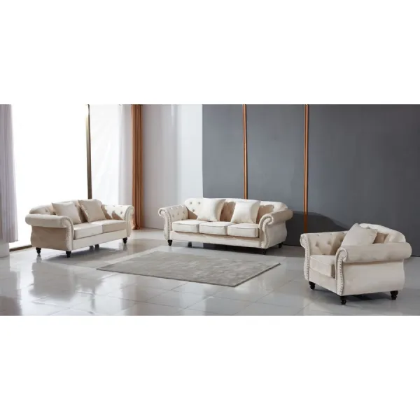 Arabella Sofa Suite In Plush Velvet Beige 3 + 2 + 1 Seater