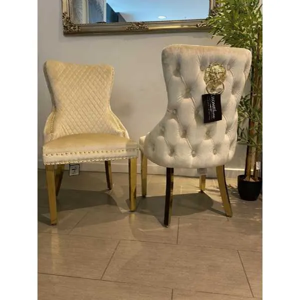 Set Of 2 Mink Victoria Dining Chairs With Gold Legs