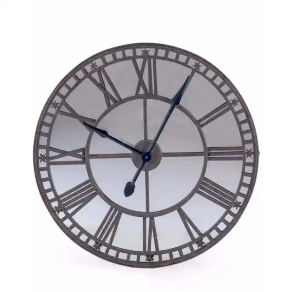 Large Distressed Round Wall Clock Mirrored Glass Face