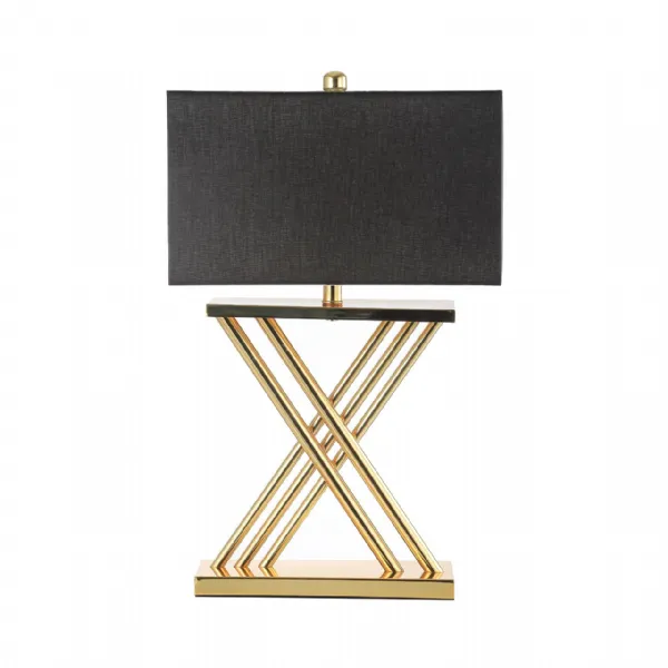70cm X Gold Table Lamp With Black Linen Shade