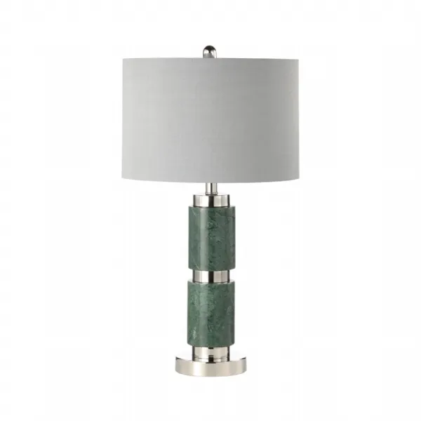70cm Dark Green Marble Table Lamp With Grey Faux Silk Shade