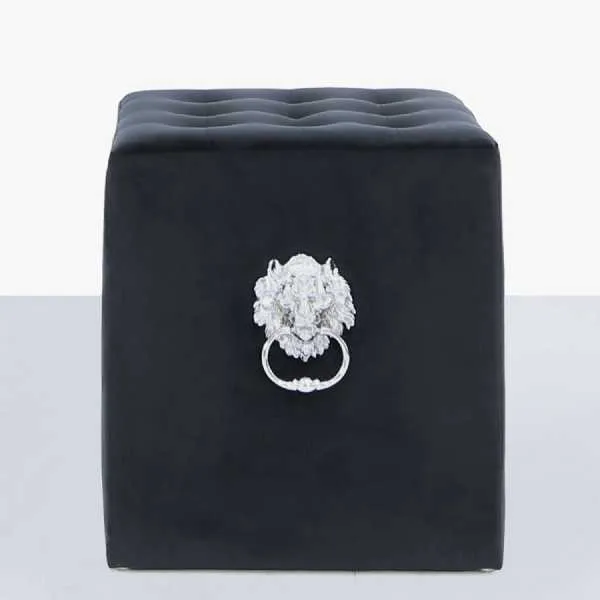 Square Velvet Stool With Buttons And Rings Black