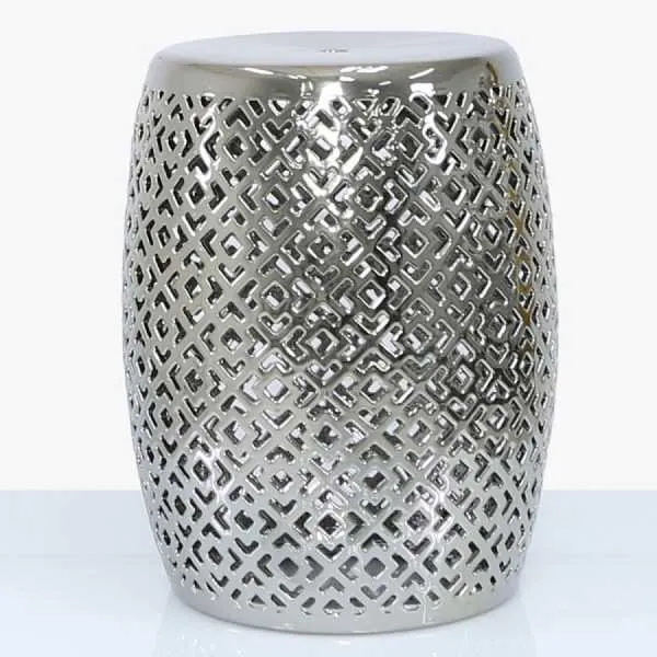 46cm Silver Aztec Design Ceramic Stool
