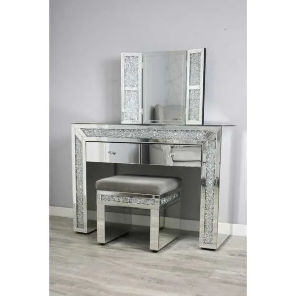 Luxe Mocka Mirror Crystal Dressing Table Set