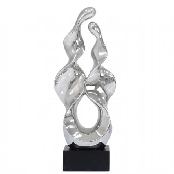 69cm Silver Abstract Sculpture On Black Stand
