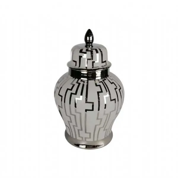 Luxe 40cm Grey and Silver Round Ginger Jar