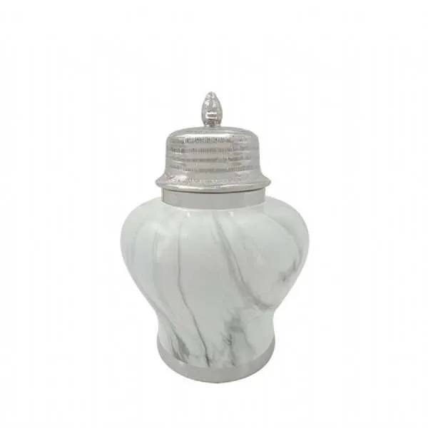 Luxe 31.5cm White Marble And Silver Ginger Jar
