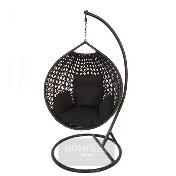 Single Swing Premium Weave Rattan Egg Chair with Cushions In Black
