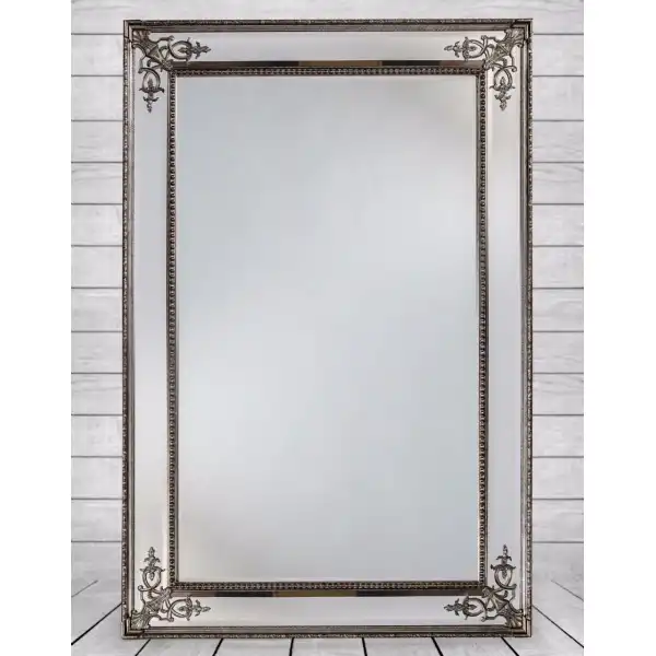 Large Rectangular Silver Wooden Wall Mirror
