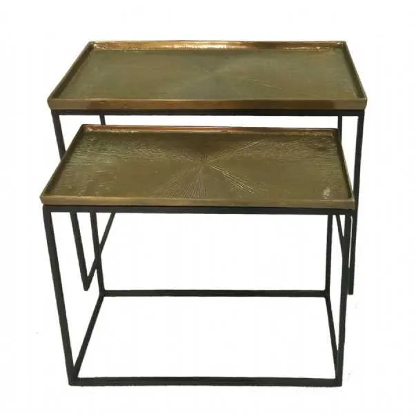 Luxe Kina Set of 2 Black and Gold Nesting Tables