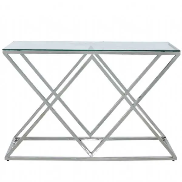 Triax Stainless Steel Console Table Glass Top