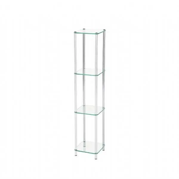 Harry 126.8cm Slim Chrome and Clear Glass 4 Tier Display Unit