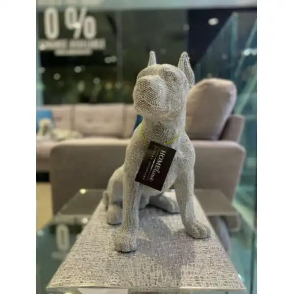 Diamante Silver Art Large Dog Sitting Statue