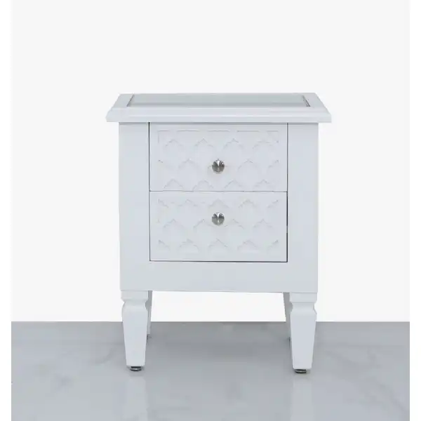 Bravia 2 Drawer Bedside Cabinet White Wood Mirror Top