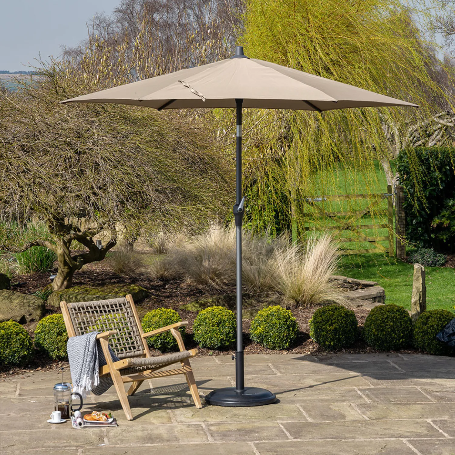Taupe Polyester 2.5m Round Outdoor Parasol