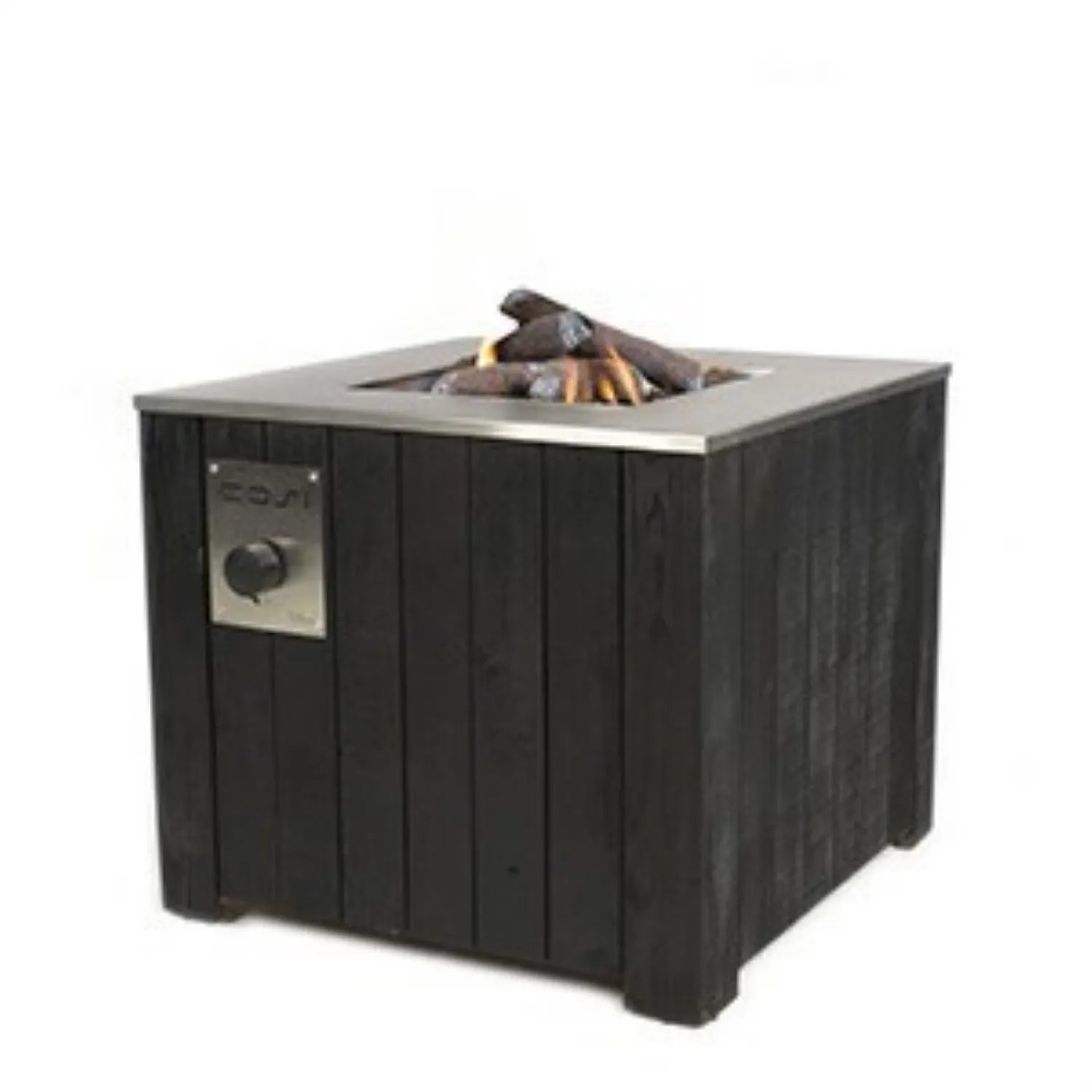 Black Metal Outdoor 70cm Square Fire Pit with Wooden Body