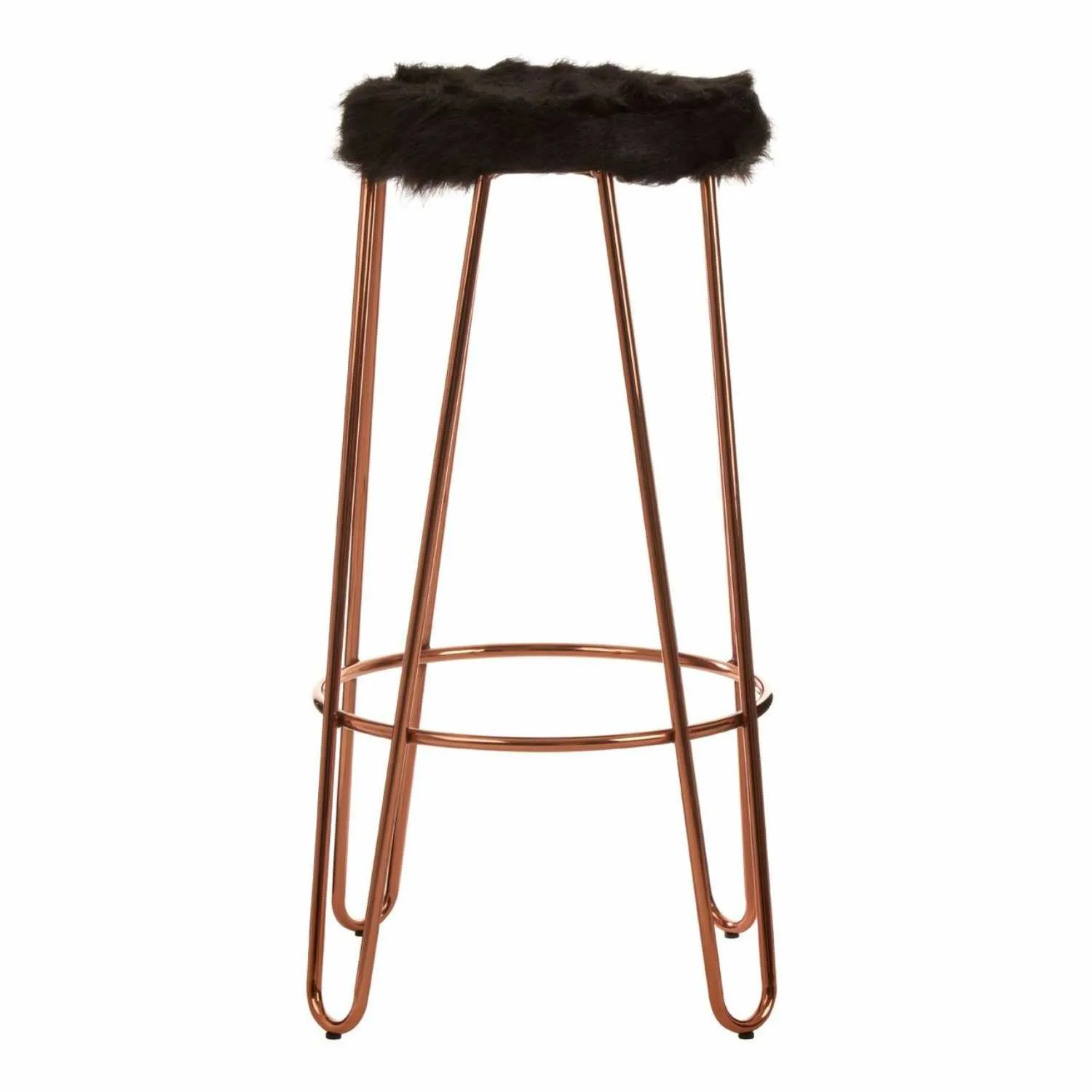 Industrial Style Modern District Black Faux Fur Rose Gold Finish Stool
