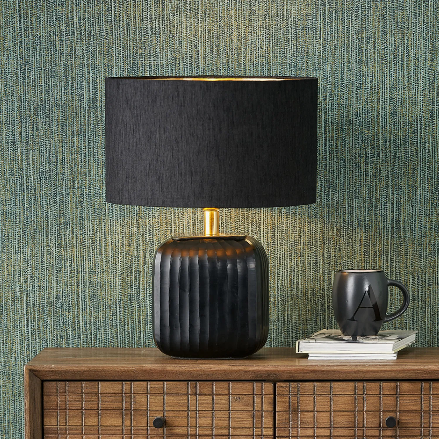 Matt Black Cold Cut Glass Square Table Lamp Base Only