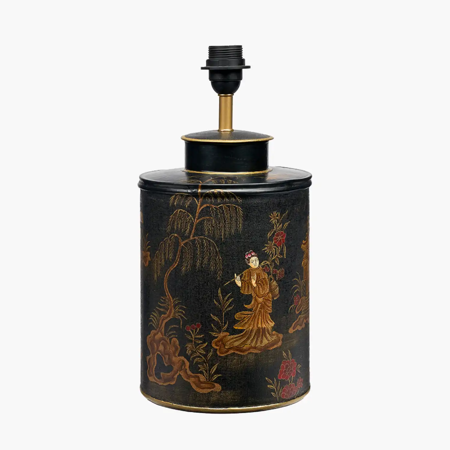 Oriental Landscape Black Hand Painted Metal Table Lamp