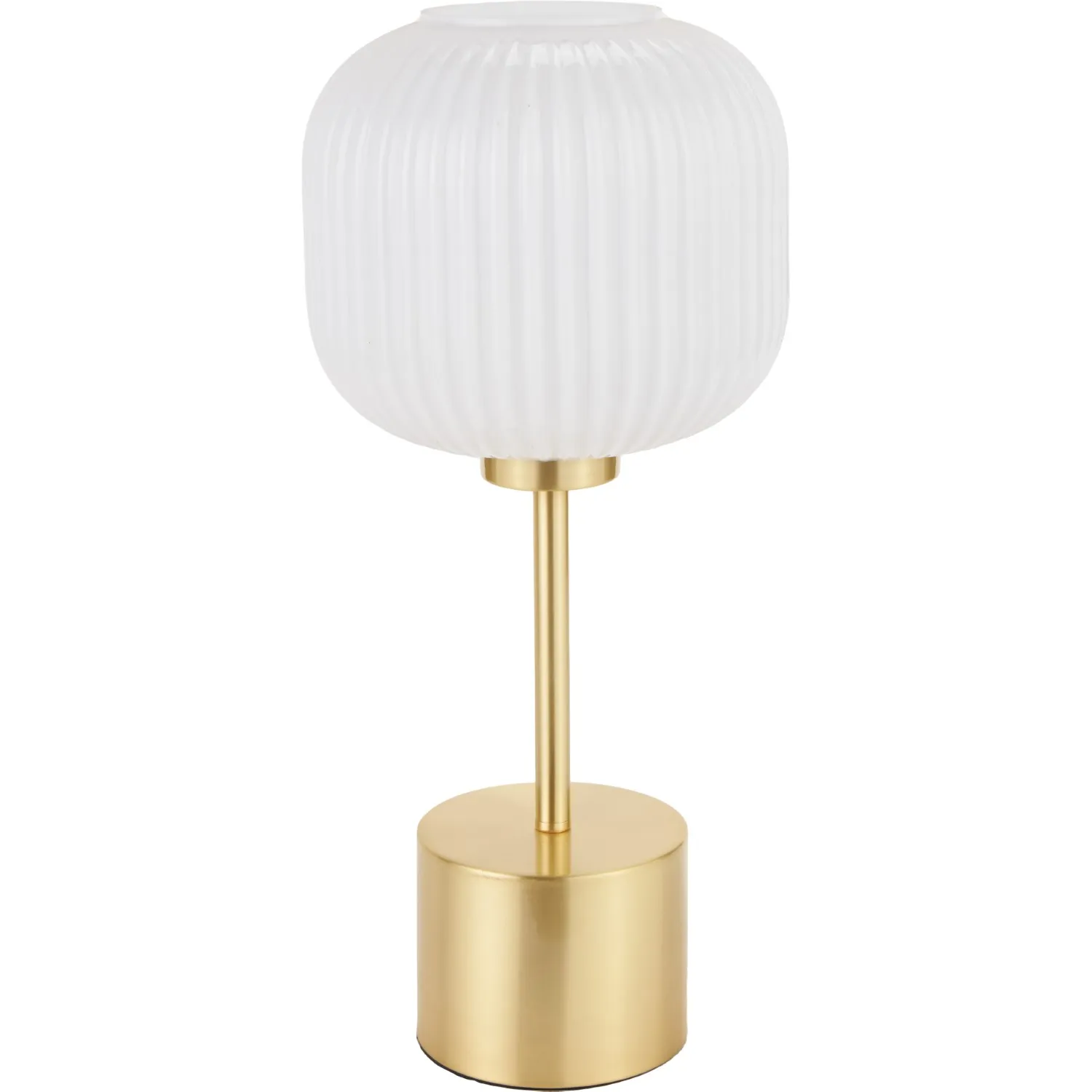 Bella White Ribbed Glass And Gold Metal Squoval Table Lamp