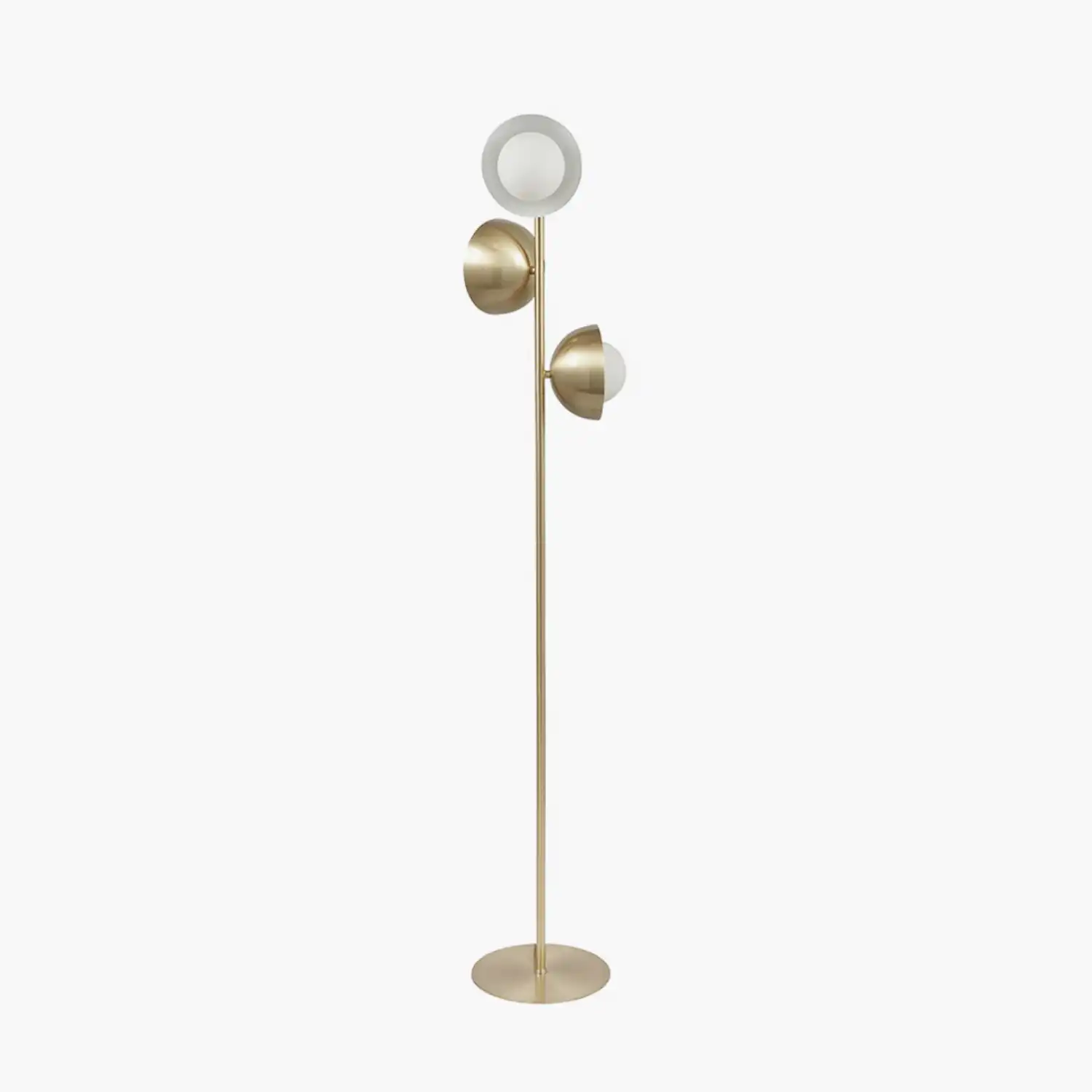 Brushed Brass Metal and White Orb Dome Floor Lamp